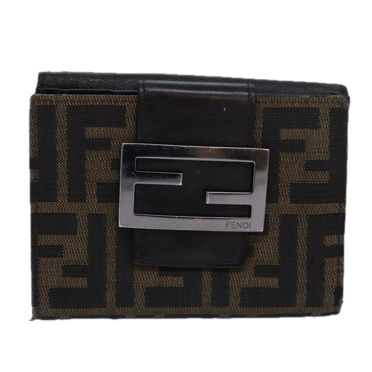 FENDI Zucca Canvas Wallet Black Brown Auth yk13745 - 0