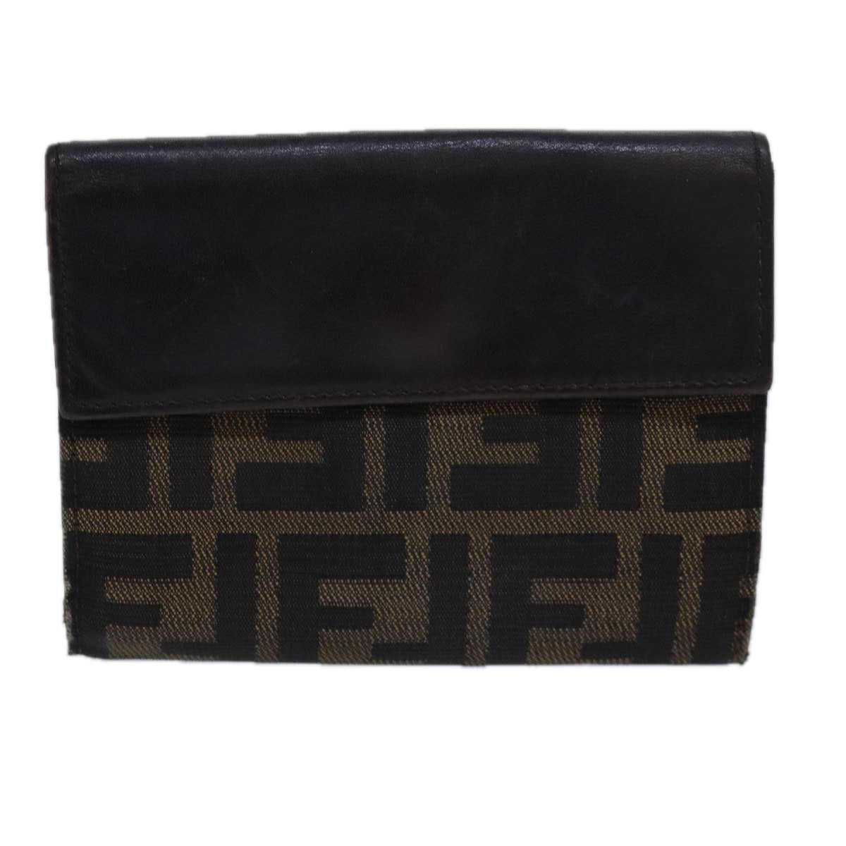 FENDI Zucca Canvas Wallet Black Brown Auth yk13745