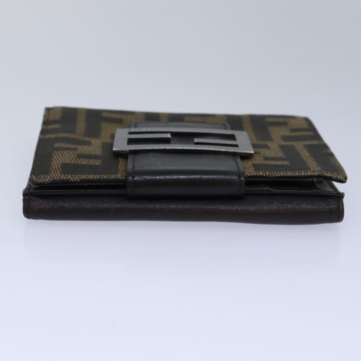 FENDI Zucca Canvas Wallet Black Brown Auth yk13745