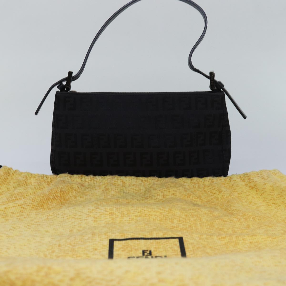 FENDI Zucchino Canvas Hand Bag Black Auth yk13746