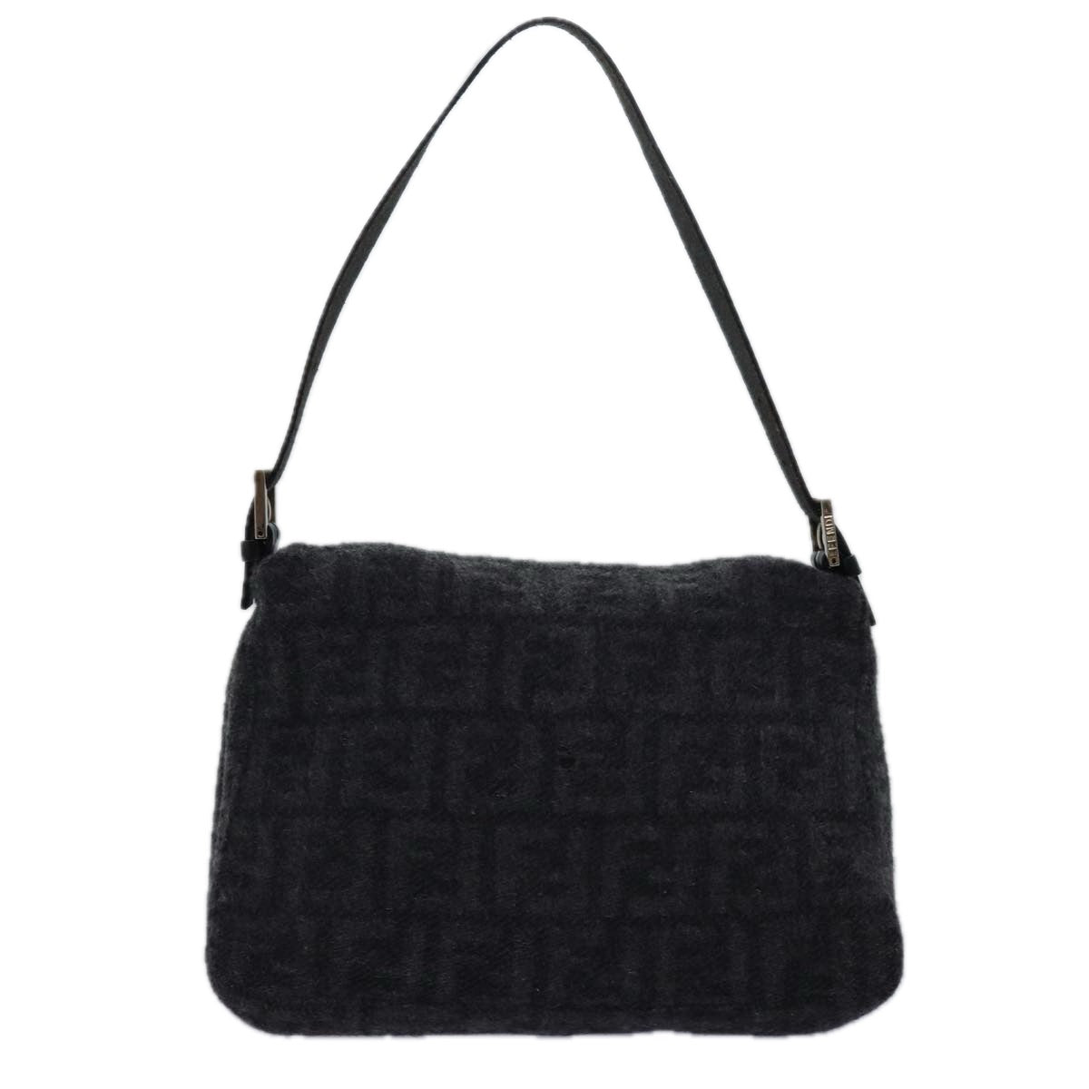 FENDI Zucca Canvas Mamma Baguette Shoulder Bag Wool Black Auth yk13747 - 0