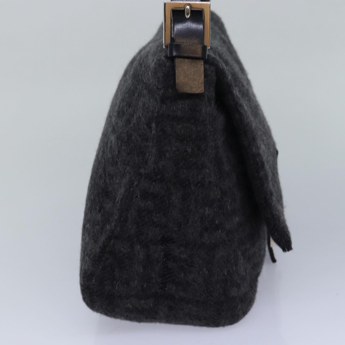 FENDI Zucca Canvas Mamma Baguette Shoulder Bag Wool Black Auth yk13747