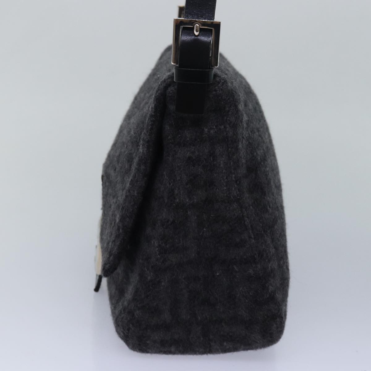 FENDI Zucca Canvas Mamma Baguette Shoulder Bag Wool Black Auth yk13747