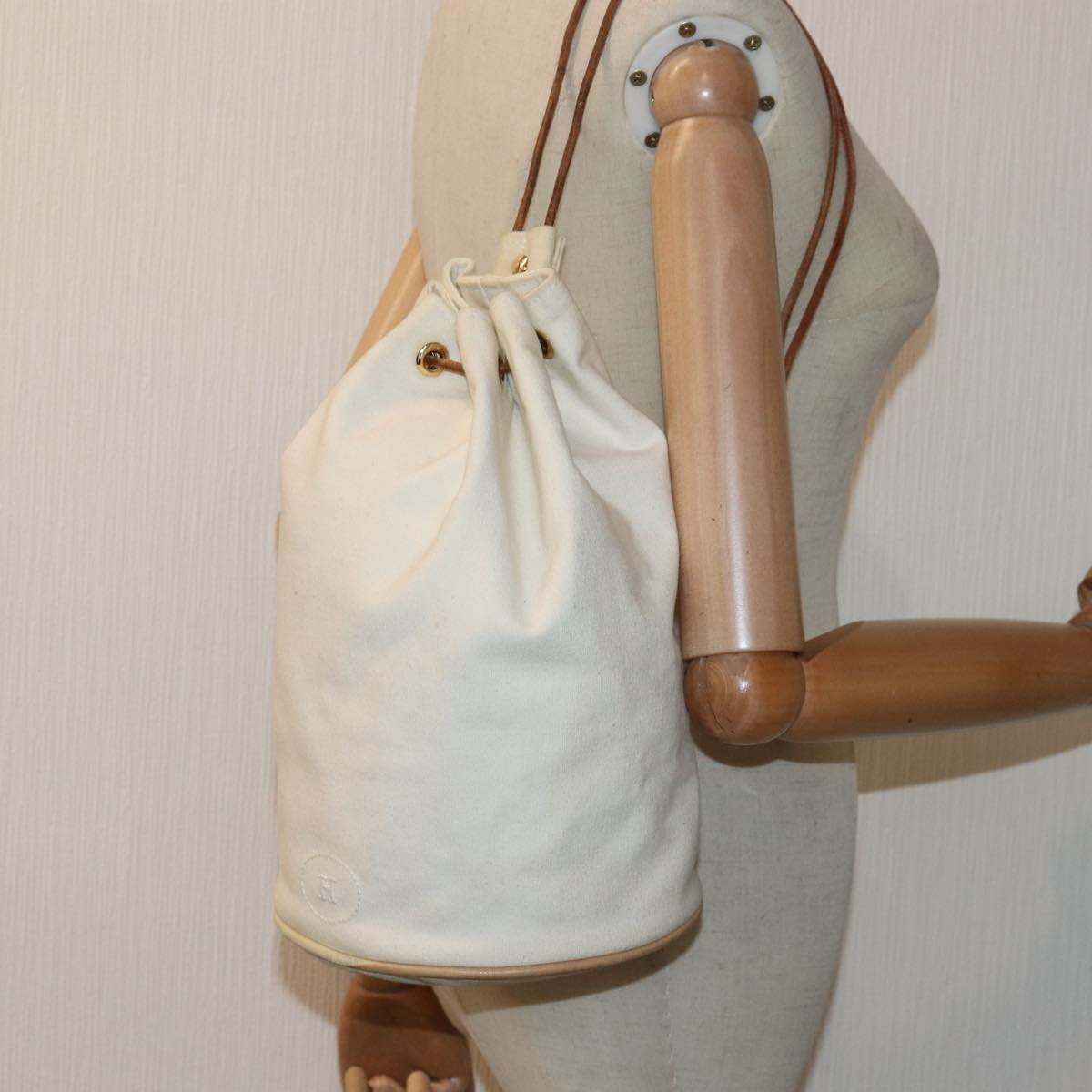 HERMES Porochon Mimir PM Shoulder Bag Canvas White Auth yk13765