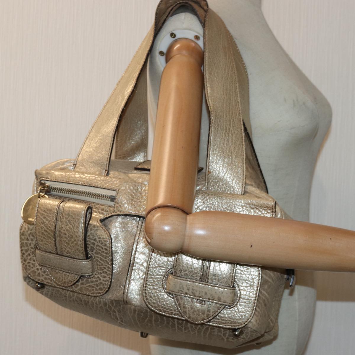 Chloe Shoulder Bag Leather Gold Auth yk13782