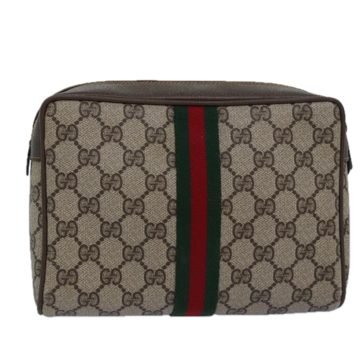 GUCCI GG Supreme Web Sherry Line Clutch Bag PVC Beige Red 63 01 012 Auth yk13788