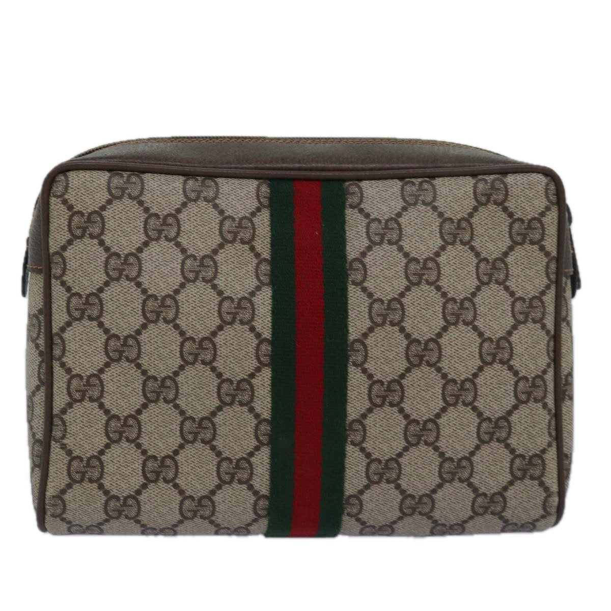 GUCCI GG Supreme Web Sherry Line Clutch Bag PVC Beige Red 63 01 012 Auth yk13788 - 0