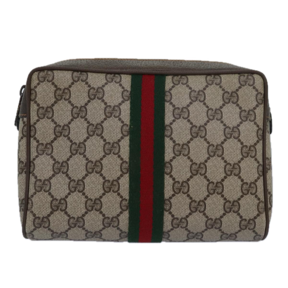 GUCCI GG Supreme Web Sherry Line Clutch Bag PVC Beige Red 63 01 012 Auth yk13788