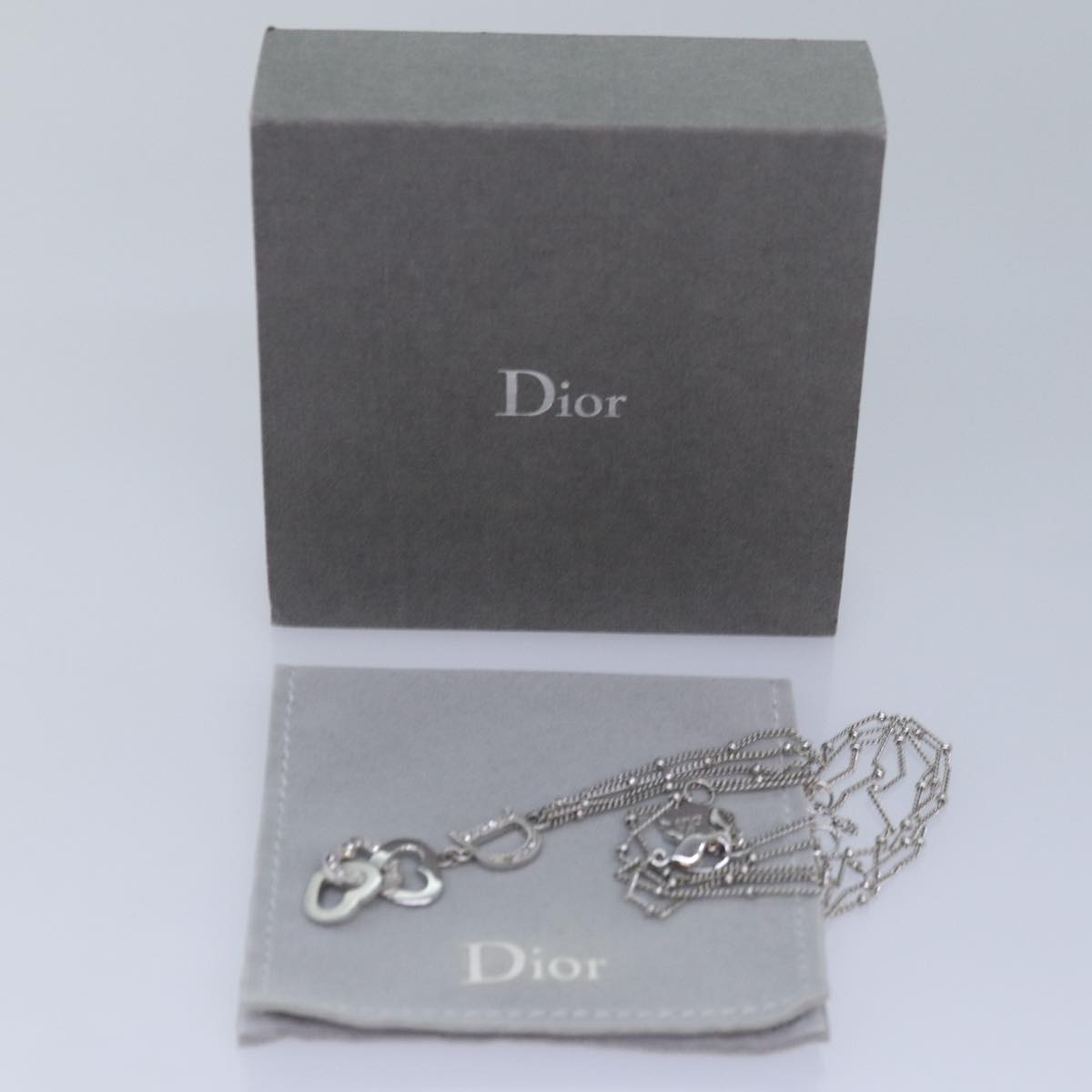 Christian Dior Heart Necklace metal Silver Auth yk13798