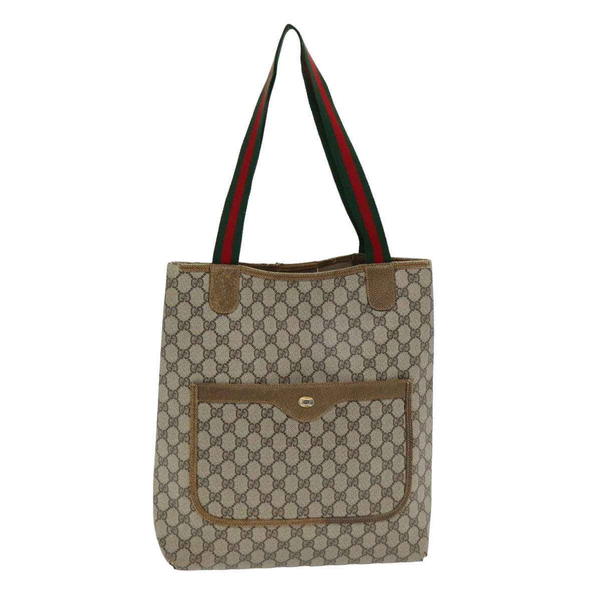 GUCCI GG Supreme Web Sherry Line Tote Bag PVC Beige Red 39 02 003 Auth yk13803