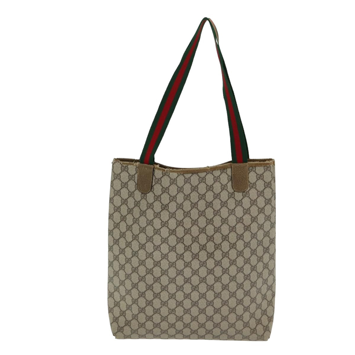 GUCCI GG Supreme Web Sherry Line Tote Bag PVC Beige Red 39 02 003 Auth yk13803 - 0