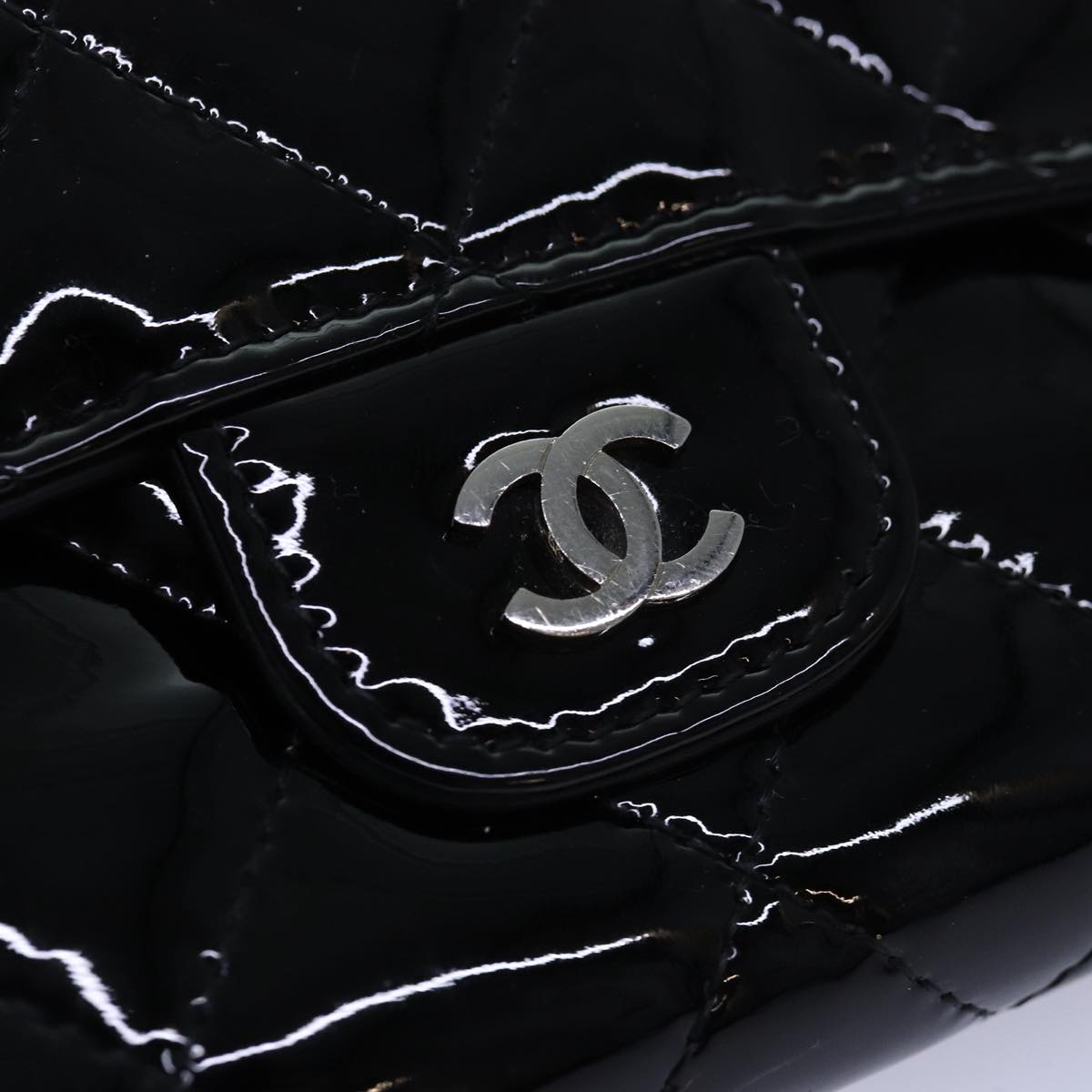 CHANEL Matelasse Long Wallet Enamel Black CC Auth yk13806A