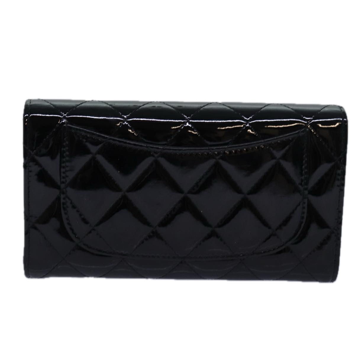 CHANEL Matelasse Long Wallet Enamel Black CC Auth yk13806A - 0