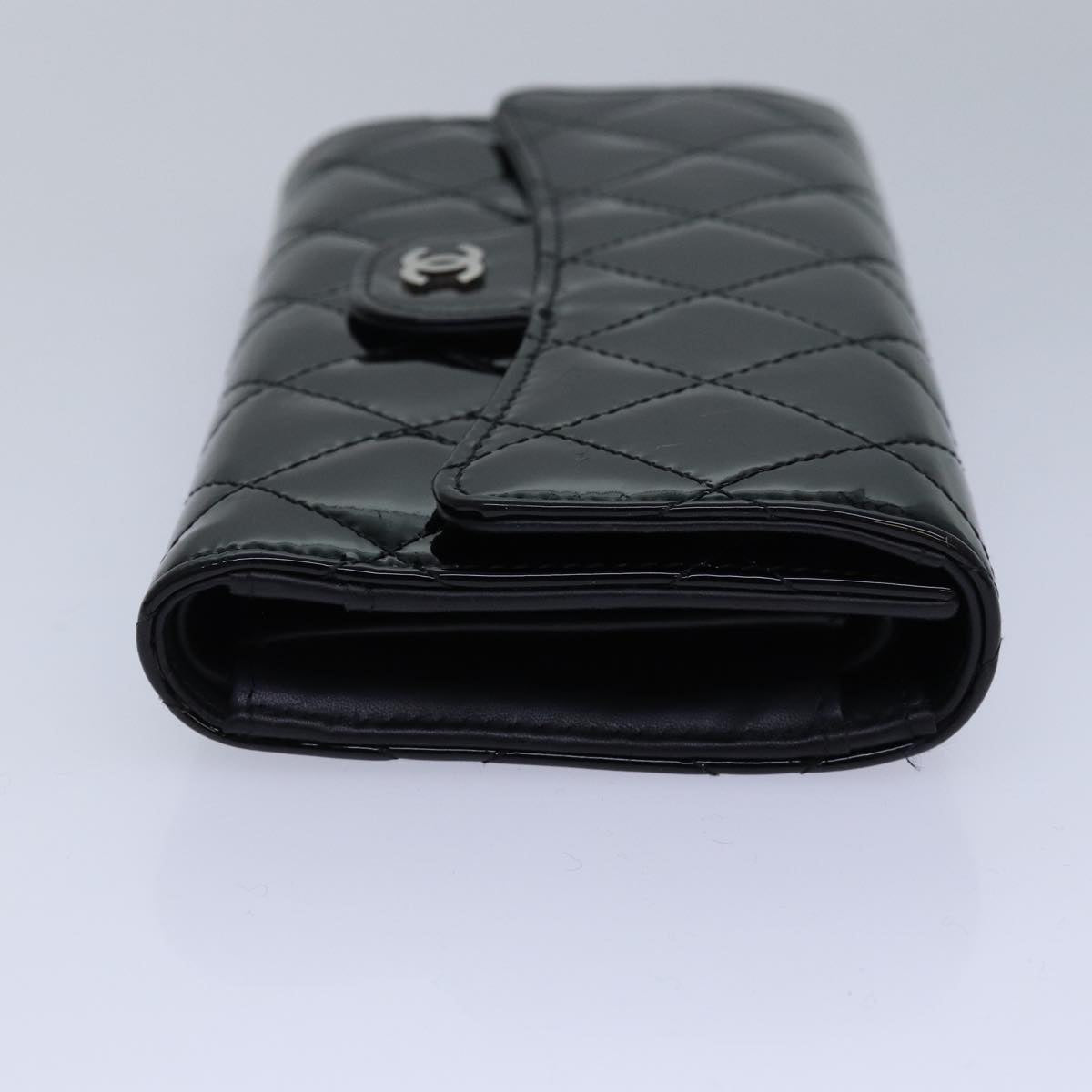 CHANEL Matelasse Long Wallet Enamel Black CC Auth yk13806A