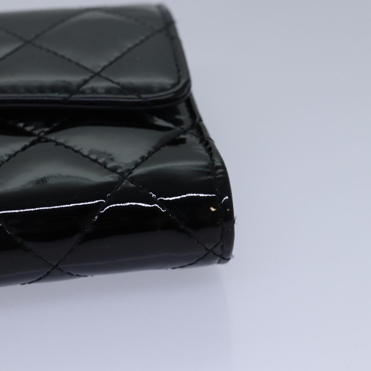 CHANEL Matelasse Long Wallet Enamel Black CC Auth yk13806A