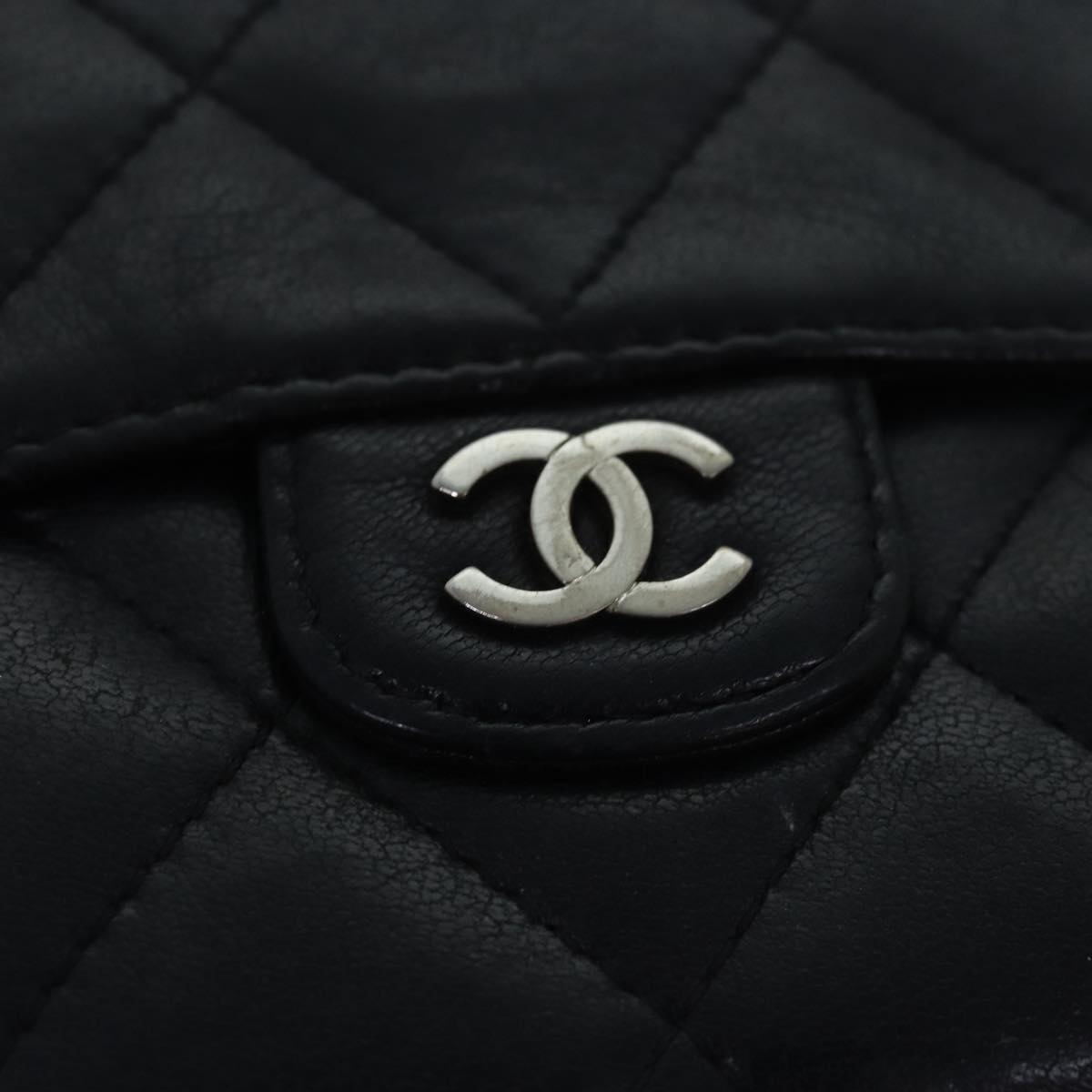 CHANEL Matelasse Compact Wallet Lamb Skin Black CC Auth yk13810