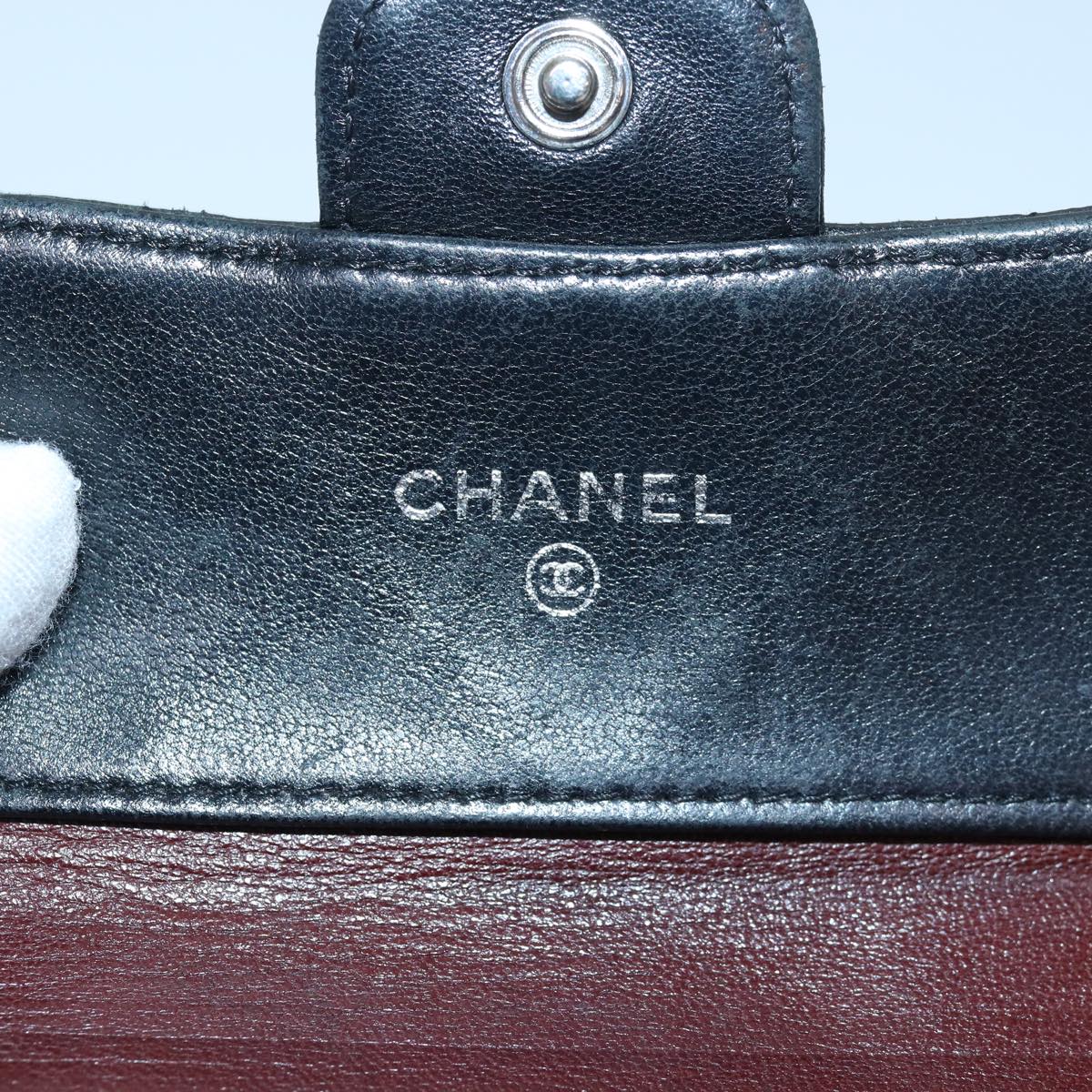 CHANEL Matelasse Compact Wallet Lamb Skin Black CC Auth yk13810