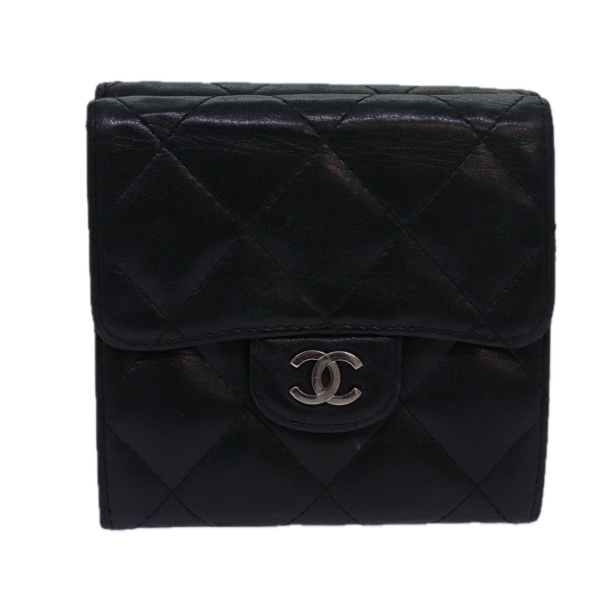 CHANEL Matelasse Compact Wallet Lamb Skin Black CC Auth yk13810 - 0