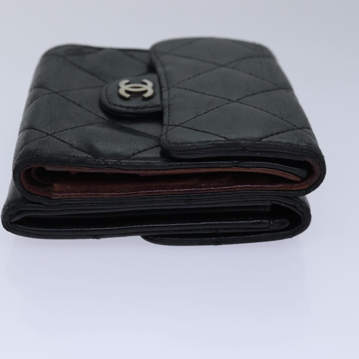 CHANEL Matelasse Compact Wallet Lamb Skin Black CC Auth yk13810