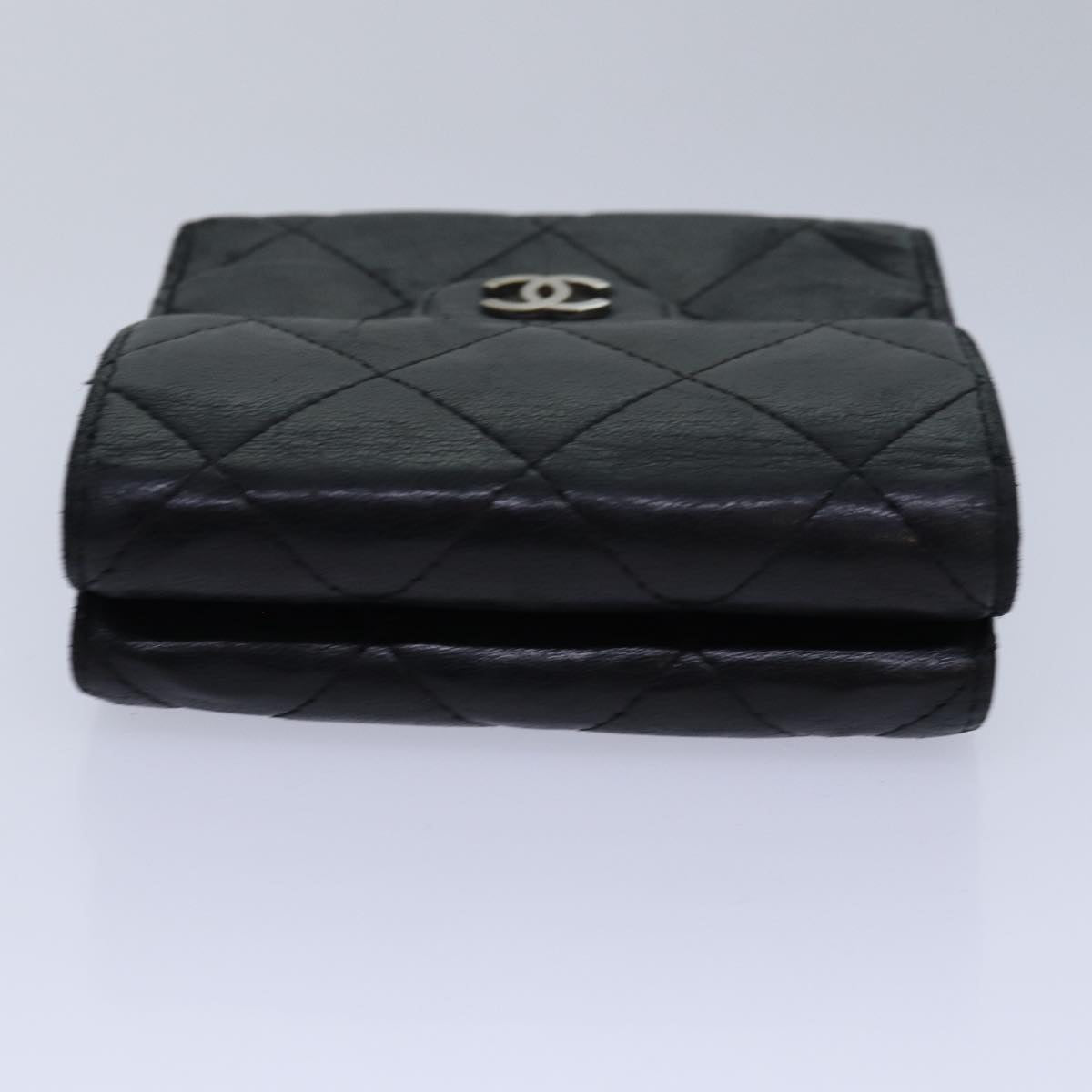 CHANEL Matelasse Compact Wallet Lamb Skin Black CC Auth yk13810