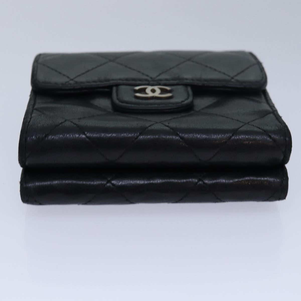 CHANEL Matelasse Compact Wallet Lamb Skin Black CC Auth yk13810