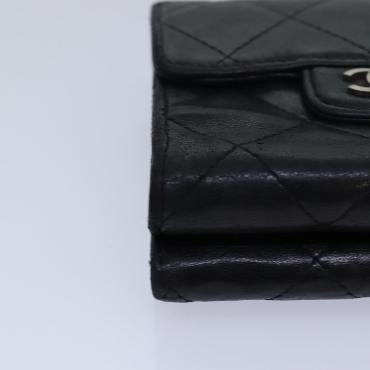 CHANEL Matelasse Compact Wallet Lamb Skin Black CC Auth yk13810