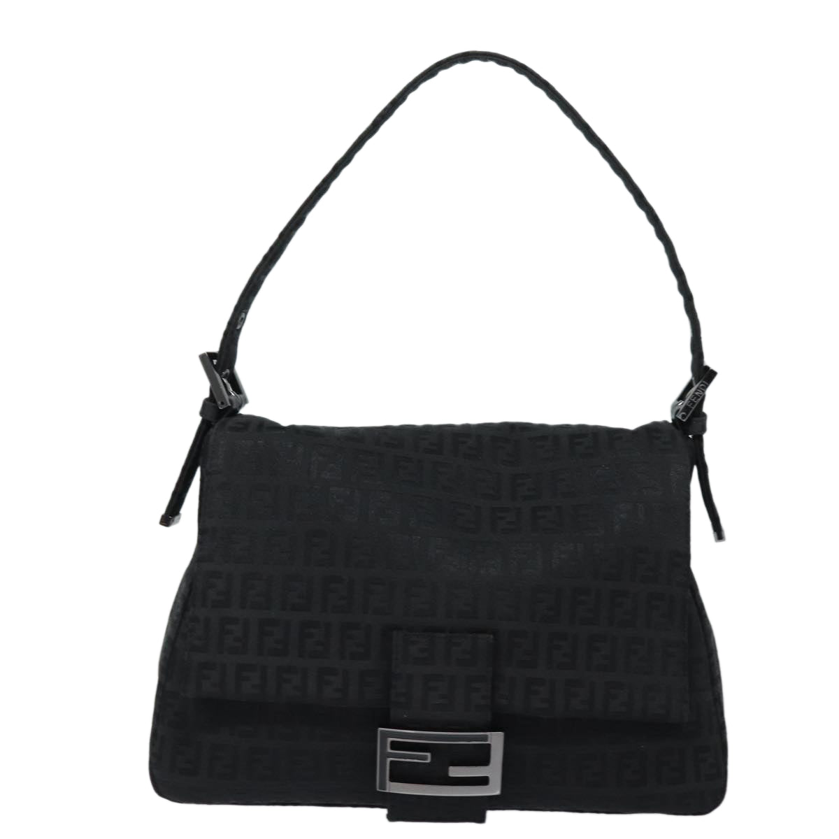 FENDI Zucchino Canvas Mamma Baguette Shoulder Bag Black Auth yk13812A - 0