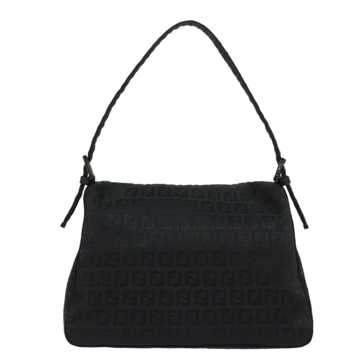 FENDI Zucchino Canvas Mamma Baguette Shoulder Bag Black Auth yk13812A