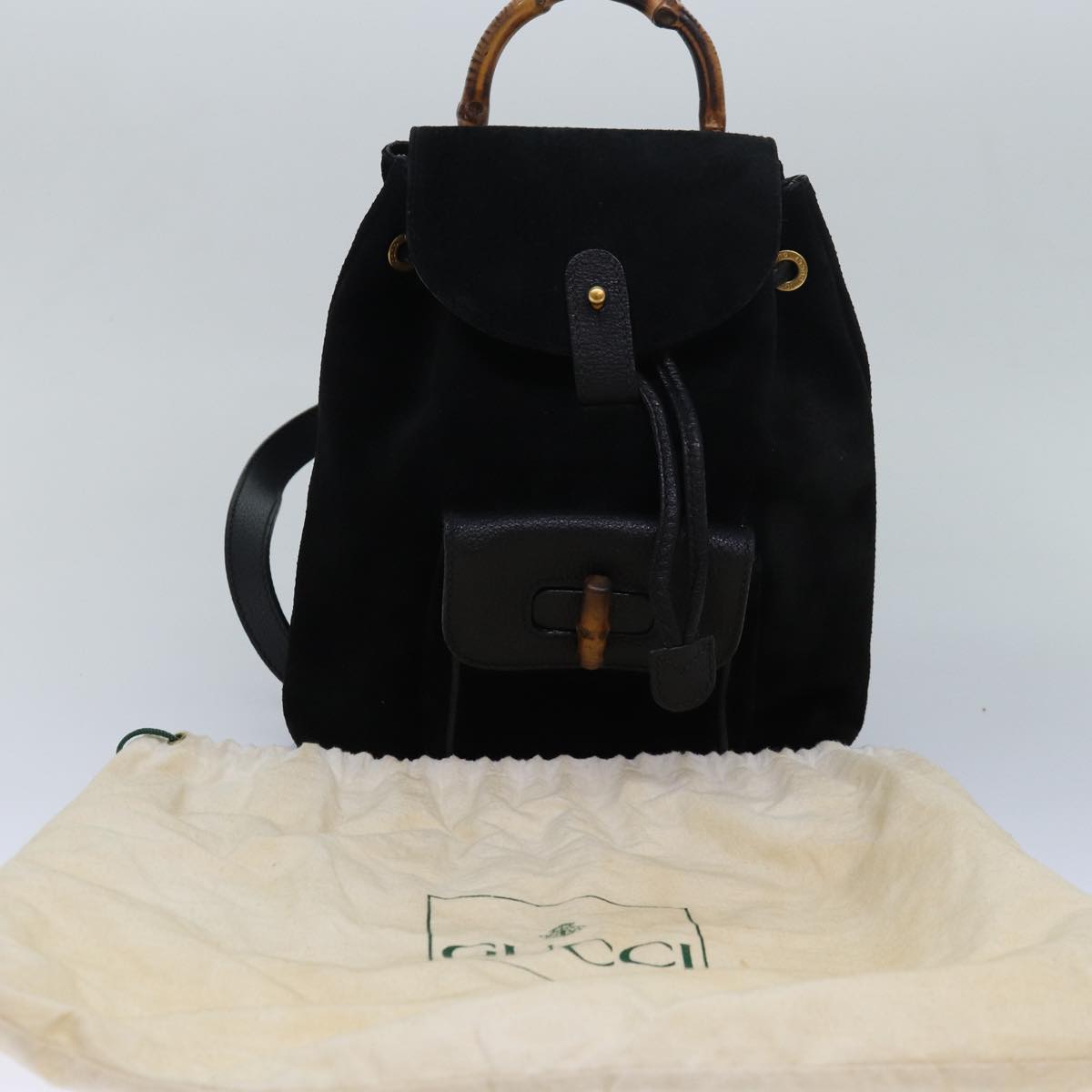 GUCCI Bamboo Backpack Suede Black 003 1956 0030 Auth yk13819