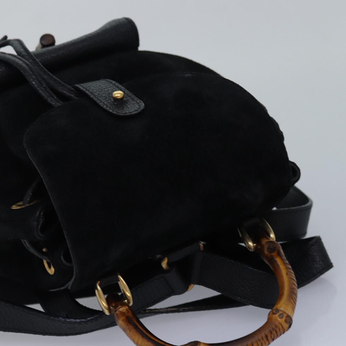 GUCCI Bamboo Backpack Suede Black 003 1956 0030 Auth yk13819