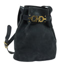 Salvatore Ferragamo Gancini Shoulder Bag Suede Navy Auth yk13840-1