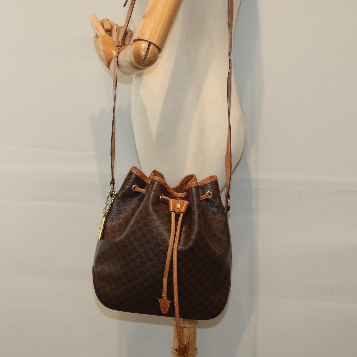 CELINE Macadam Canvas Shoulder Bag PVC Leather Brown Auth yk13876