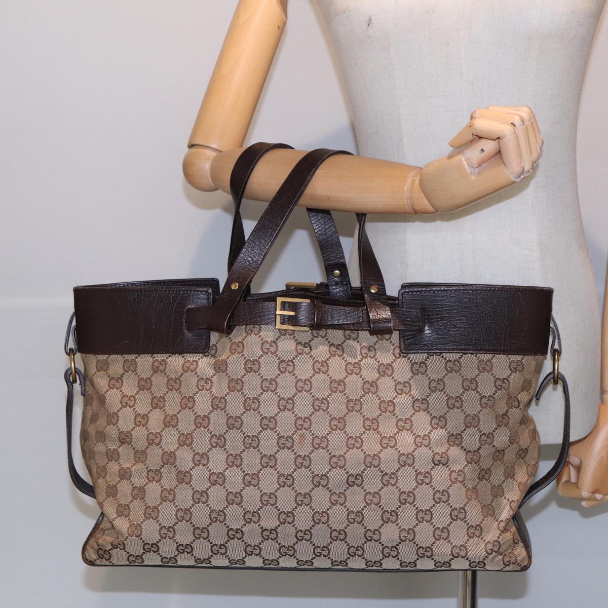 GUCCI GG Canvas Tote Bag Beige 106251 Auth yk13879