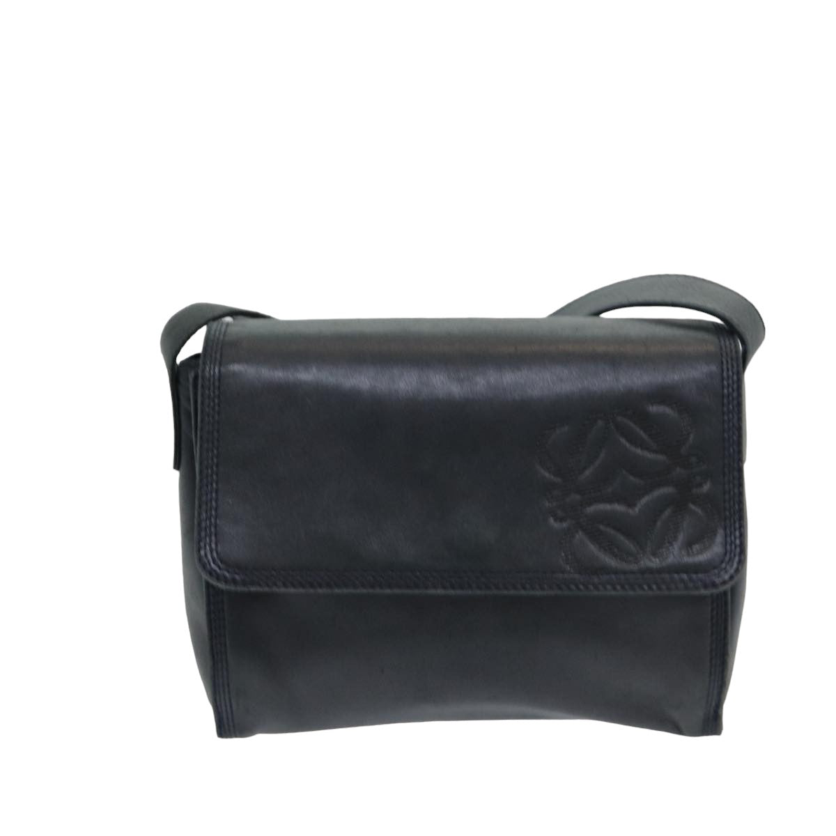 LOEWE Anagram Shoulder Bag Leather Navy Auth yk13882