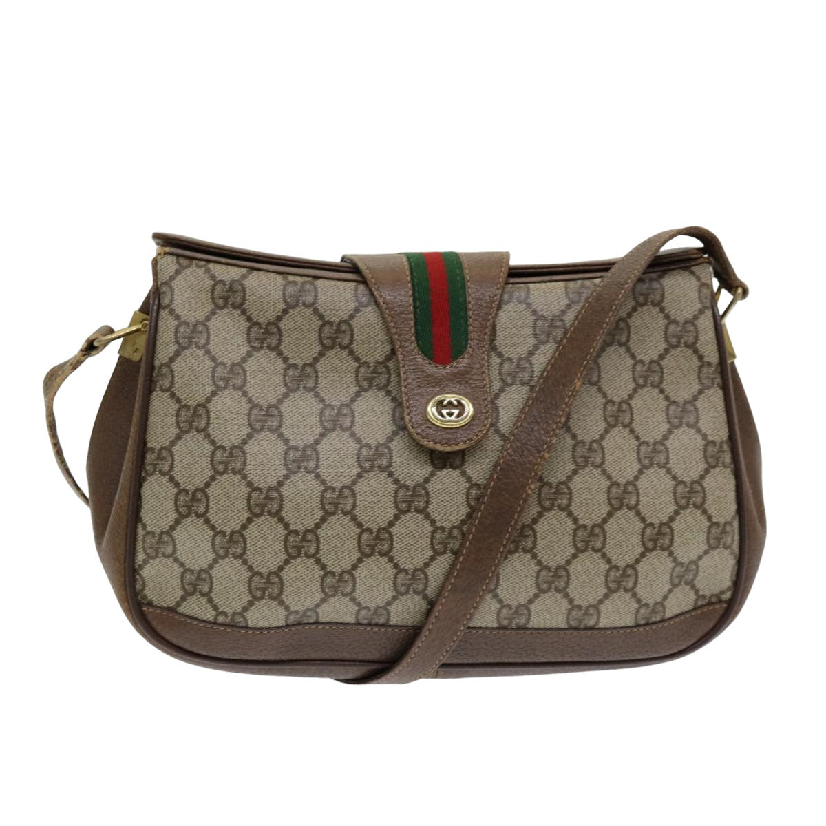 GUCCI GG Supreme Web Sherry Line Shoulder Bag PVC Beige 116 02 076 Auth yk13885