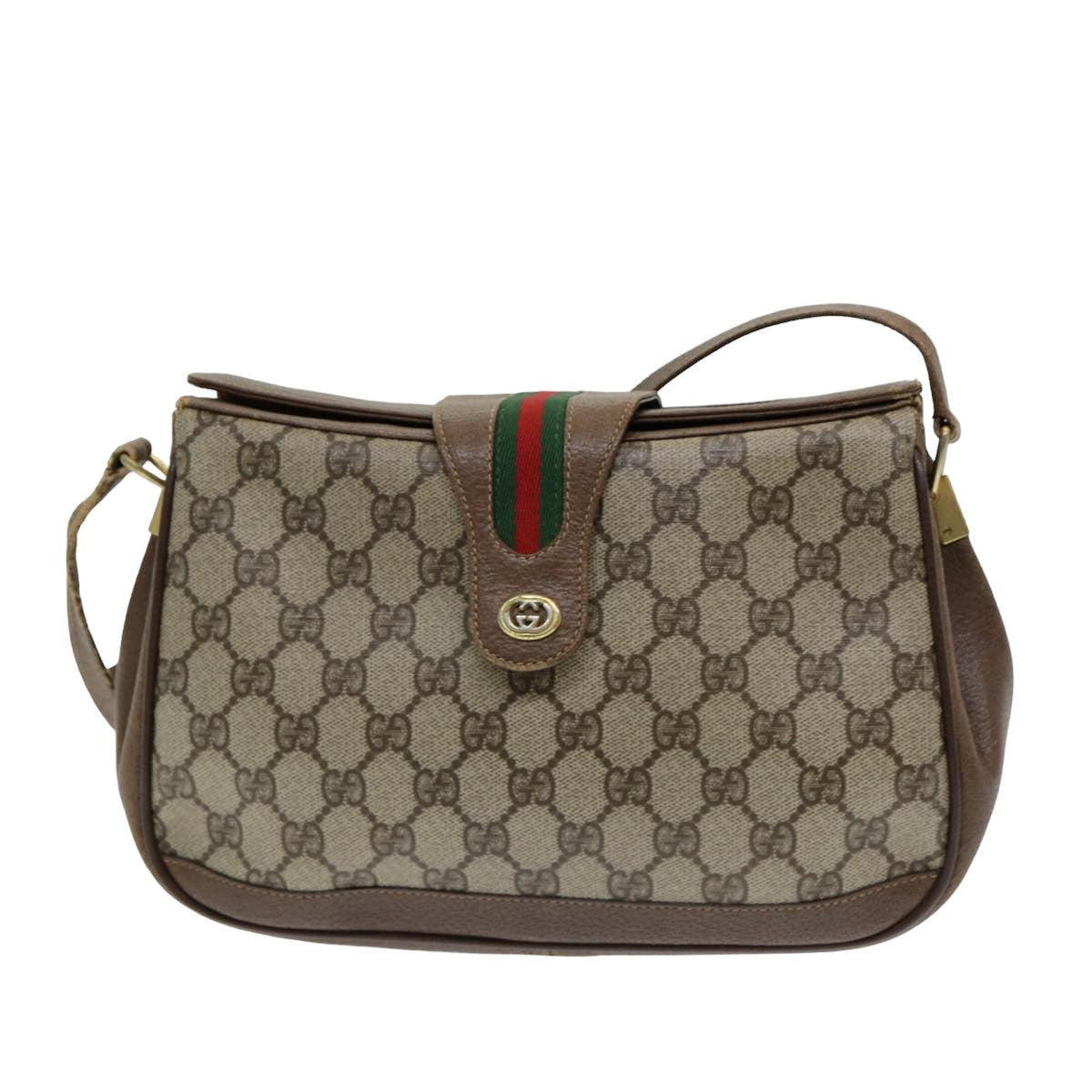 GUCCI GG Supreme Web Sherry Line Shoulder Bag PVC Beige 116 02 076 Auth yk13885