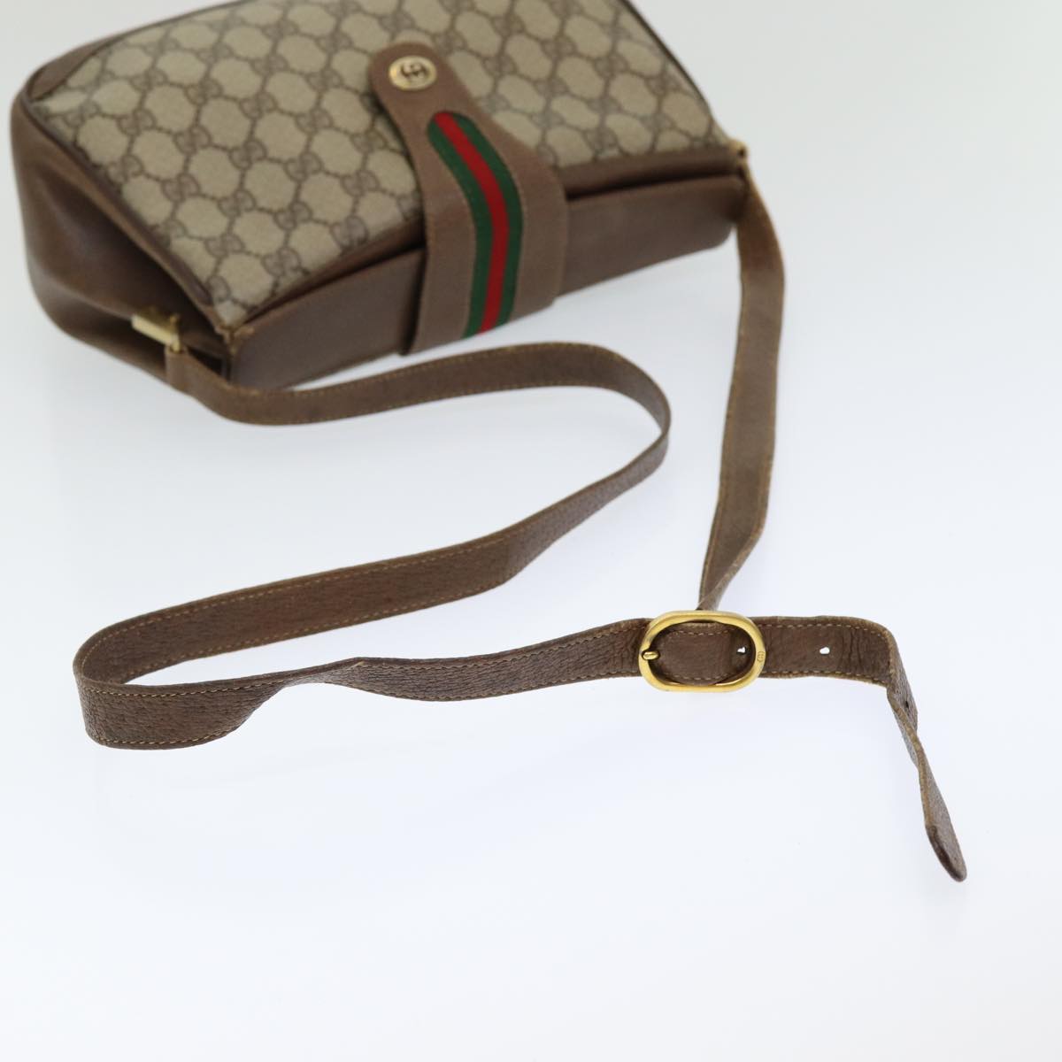 GUCCI GG Supreme Web Sherry Line Shoulder Bag PVC Beige 116 02 076 Auth yk13885