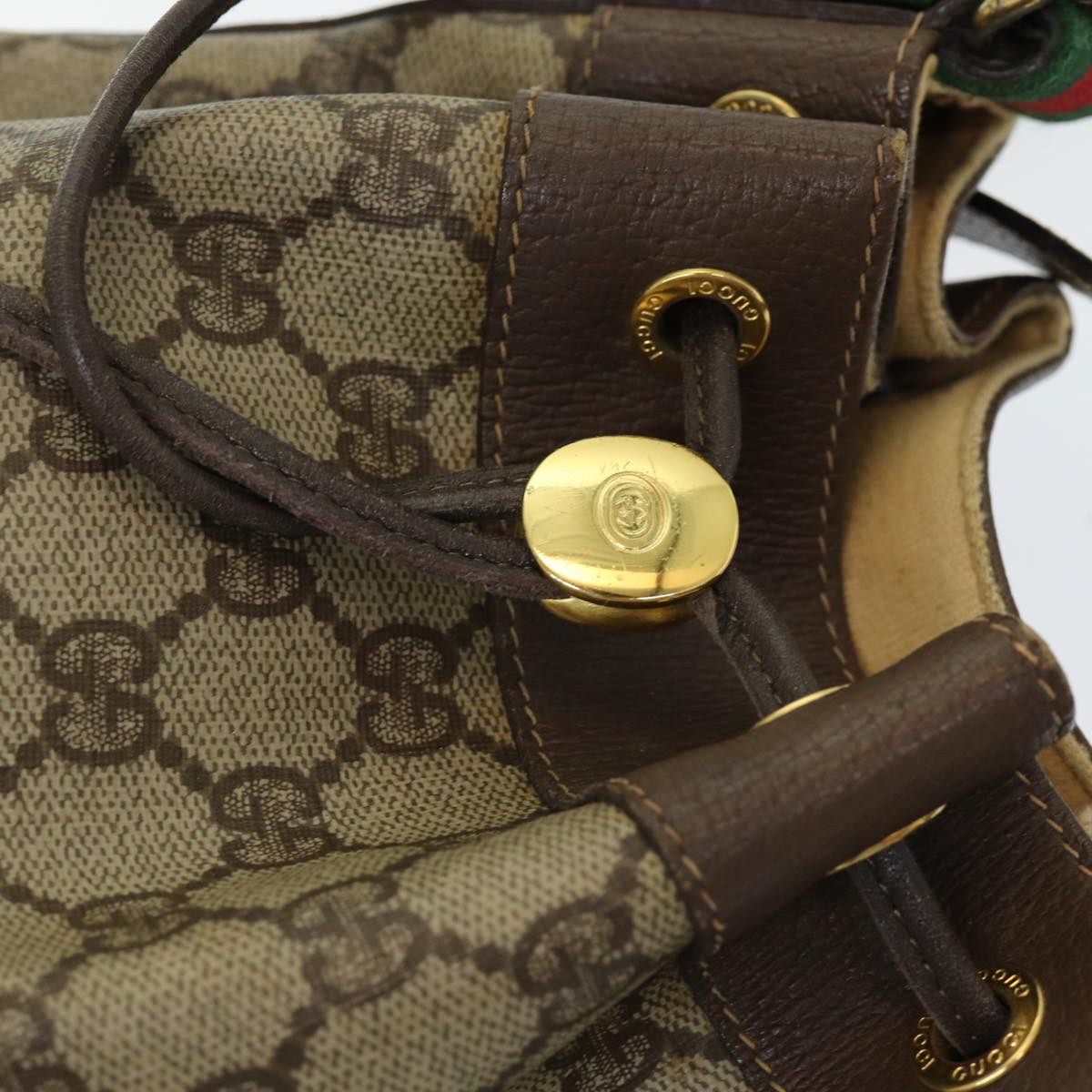 GUCCI GG Supreme Web Sherry Line Shoulder Bag PVC Beige 164 02 034 Auth yk13895