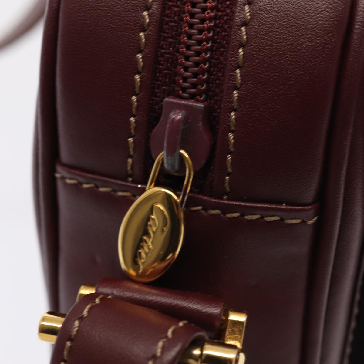 CARTIER Shoulder Bag Leather Wine Red Auth yk13920