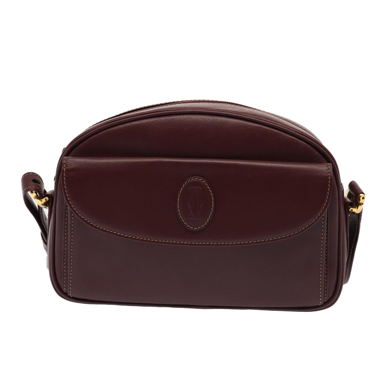 CARTIER Shoulder Bag Leather Wine Red Auth yk13920