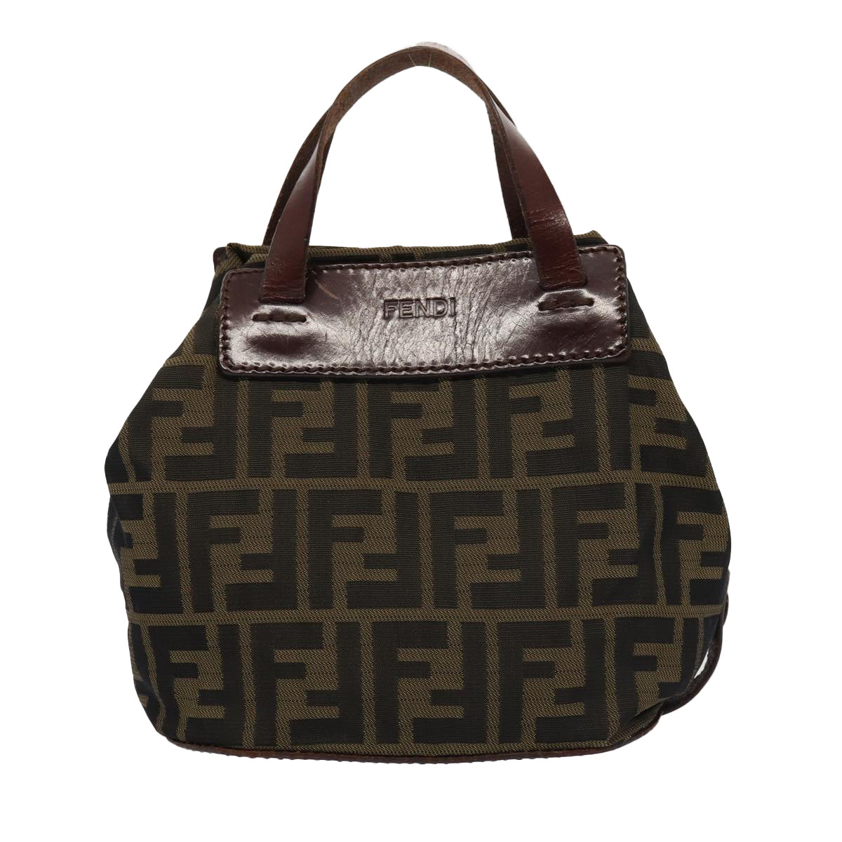 FENDI Zucca Canvas Hand Bag Brown Black Auth yk13929