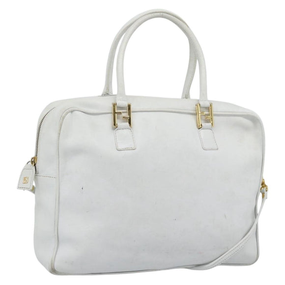 FENDI Hand Bag Leather 2way White Auth yk13942