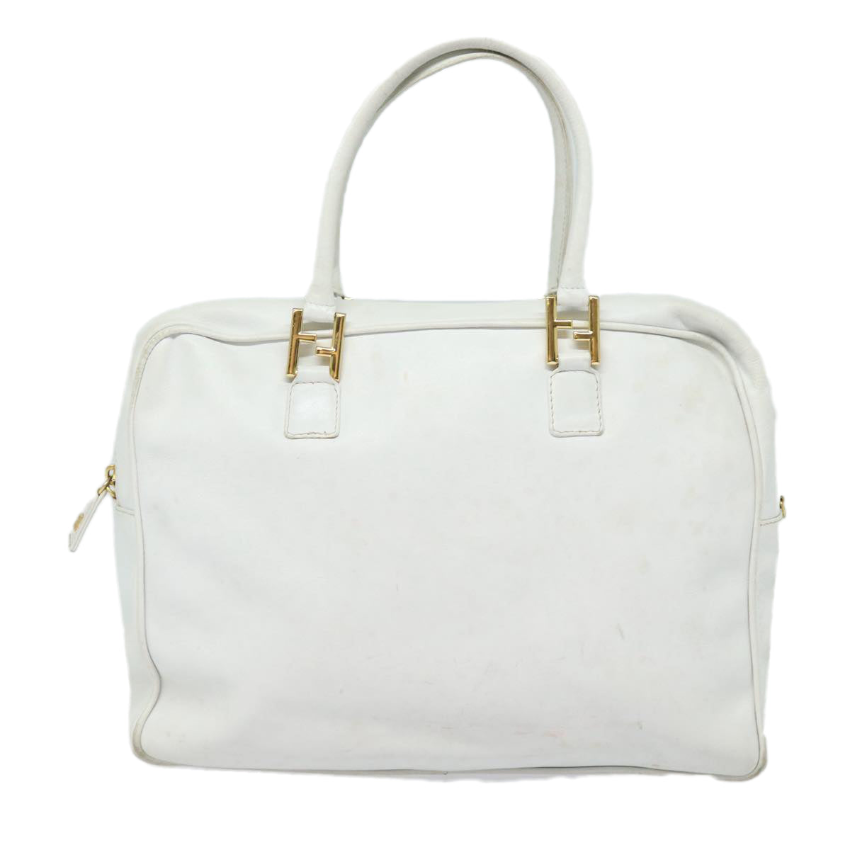 FENDI Hand Bag Leather 2way White Auth yk13942