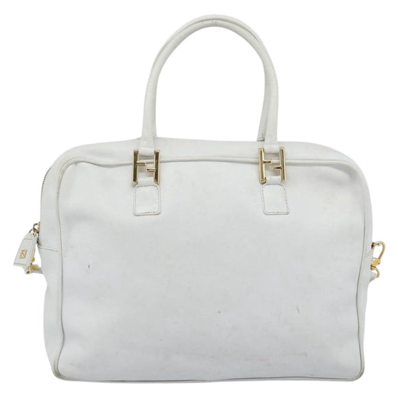 FENDI Hand Bag Leather 2way White Auth yk13942