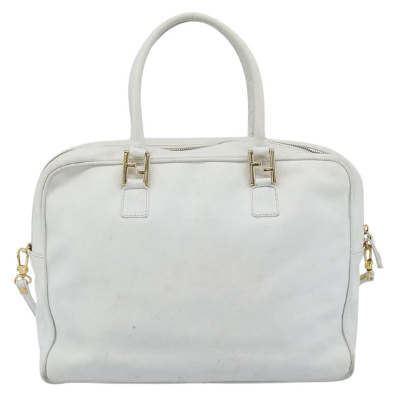 FENDI Hand Bag Leather 2way White Auth yk13942