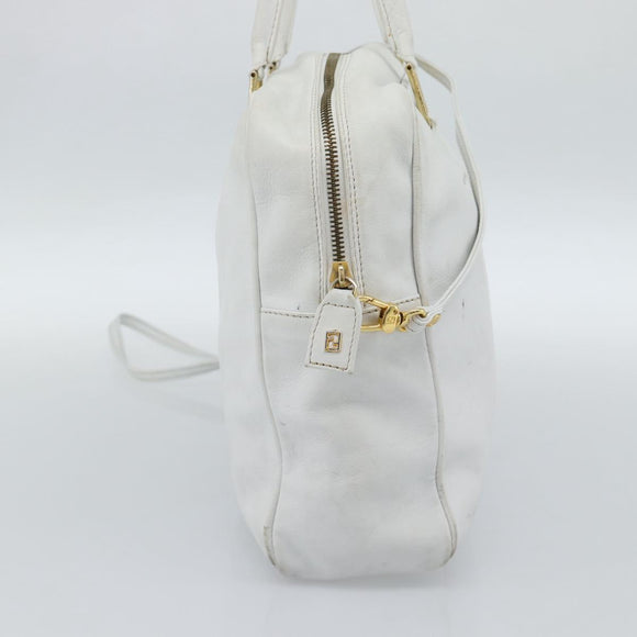 FENDI Hand Bag Leather 2way White Auth yk13942