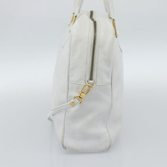 FENDI Hand Bag Leather 2way White Auth yk13942