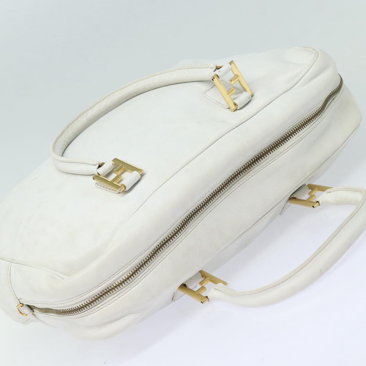 FENDI Hand Bag Leather 2way White Auth yk13942