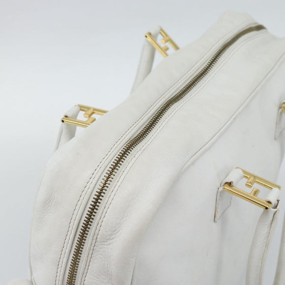 FENDI Hand Bag Leather 2way White Auth yk13942