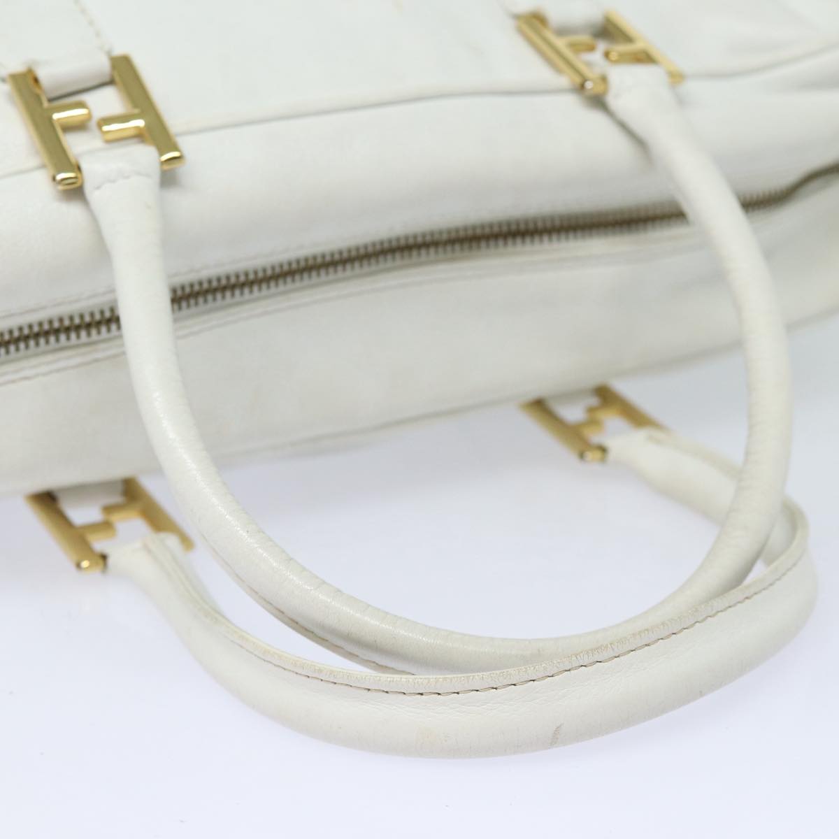 FENDI Hand Bag Leather 2way White Auth yk13942